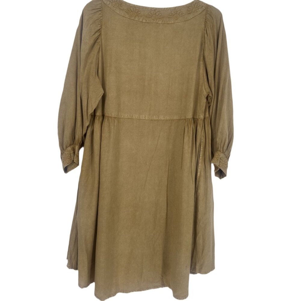 Solitaire Boho Embroidered Babydoll Dress Caramel Olive Medium - Picture 4 of 6